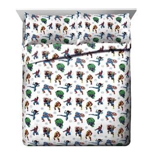 Marvel Jay Franco Kids Sheet Set with Fitted Flat Sheets & Pillow Cover 4pc Full